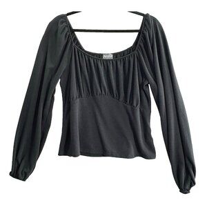 ARULA Women Crop Long Sleeve Top Sz 10 Black Casual Empire Work Everyday 40-15